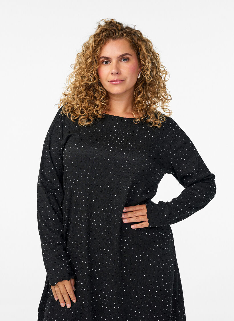 Jurk met strassteentjes en geschulpte randen, Black, Model
