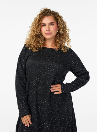 ZizziJurk met strassteentjes en geschulpte randen, Zwart, Model image number 2