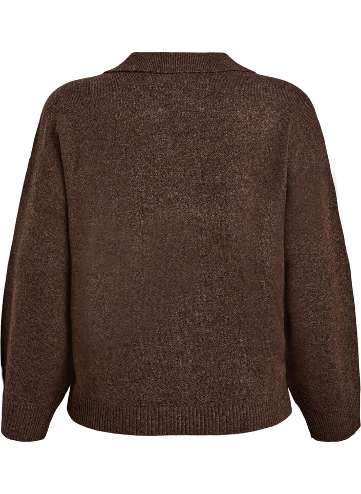 Gebreide blouse met kraag en V-hals, Rain Drum Mel., Packshot
