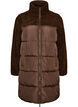 Halflange pufferjas met teddystof, Bruin, Packshot image number 0