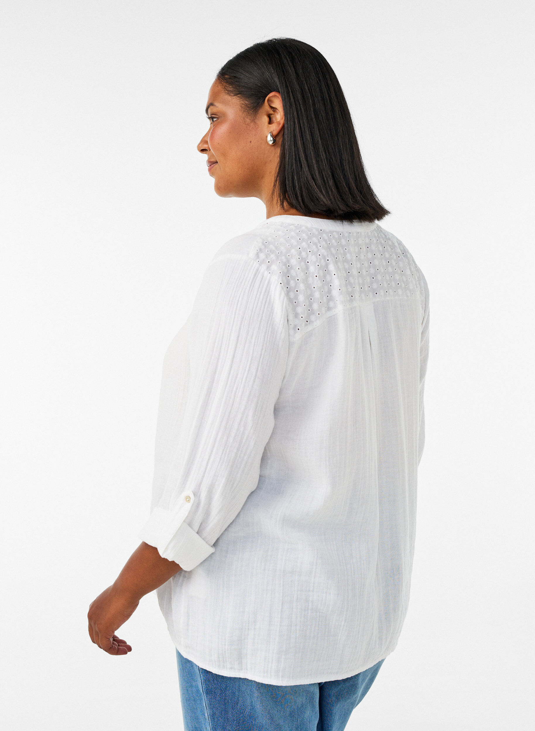ZizziBlouse in katoenen mousseline met broderie anglaise, Wit, Model image number 1