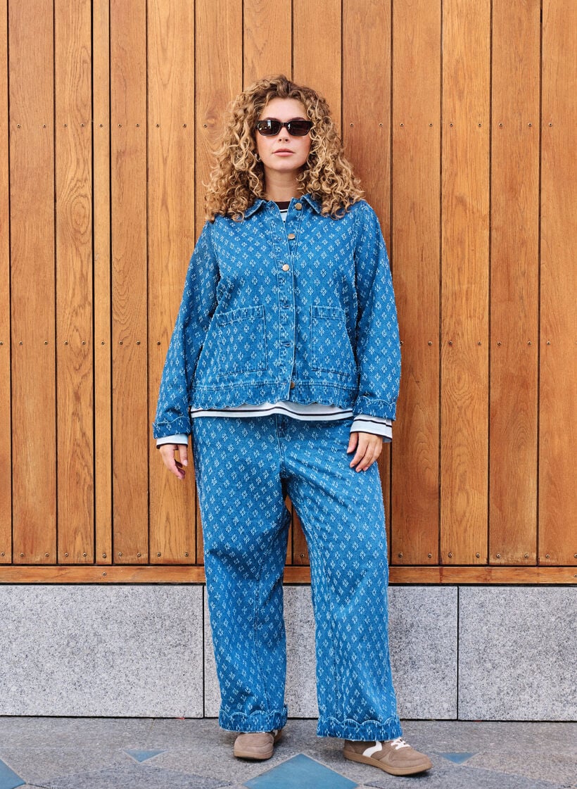 Myra jeans met wide fit en distressed patroon, Blauw, Image