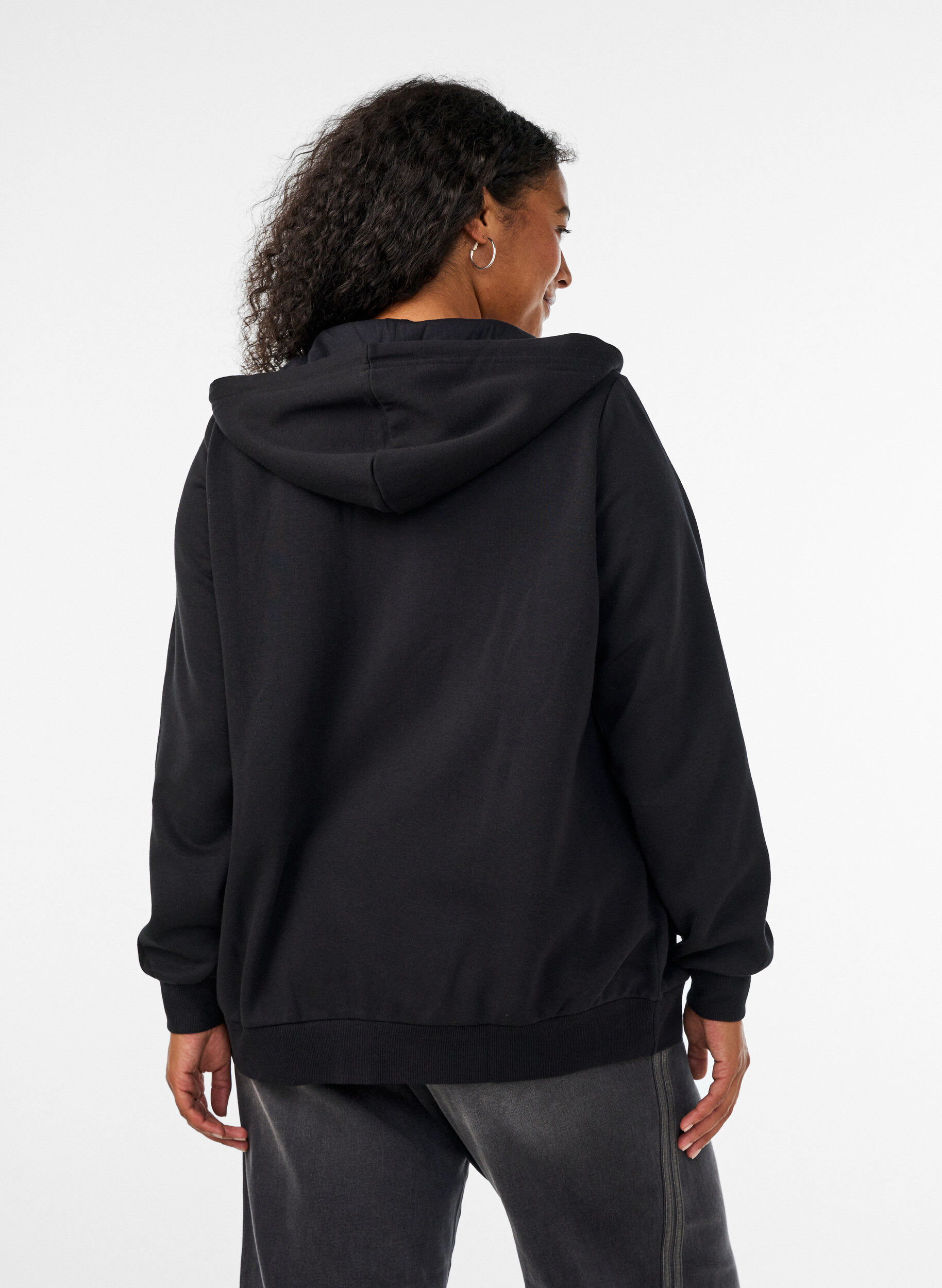 ZizziSweathoodie met ritssluiting en zakken, Zwart, Model image number 2
