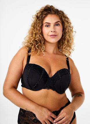 ZizziGevormde bh met strassdetails, Black, Model image number 0