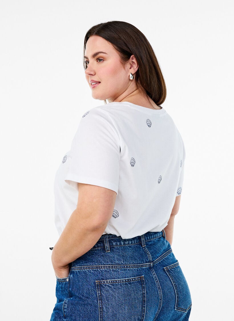 T-shirt in biologisch katoen met geborduurde motieven, Wit, Model image number 2