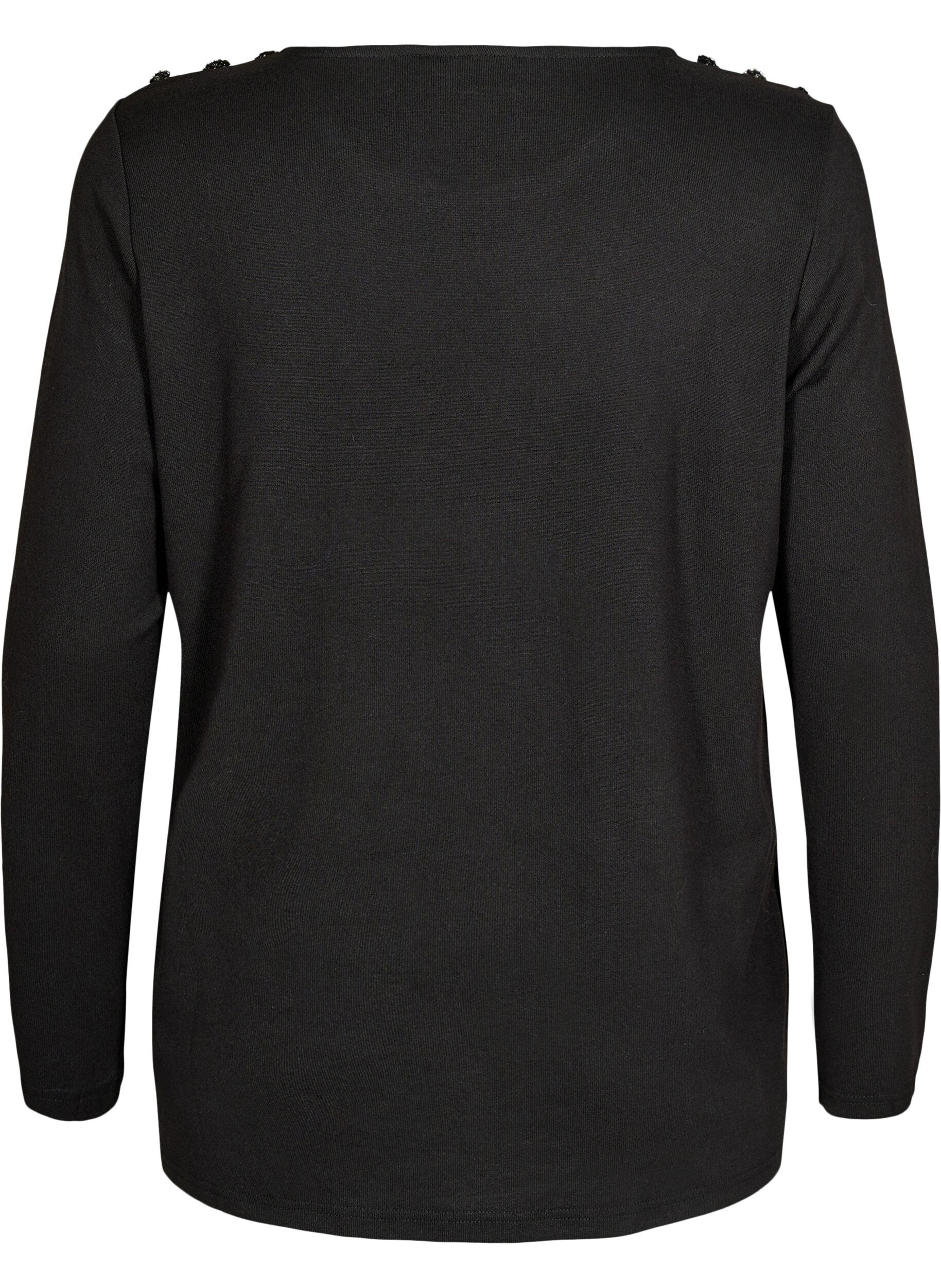 ZizziBlouse met decoratieve knopen, Zwart, Packshot image number 1