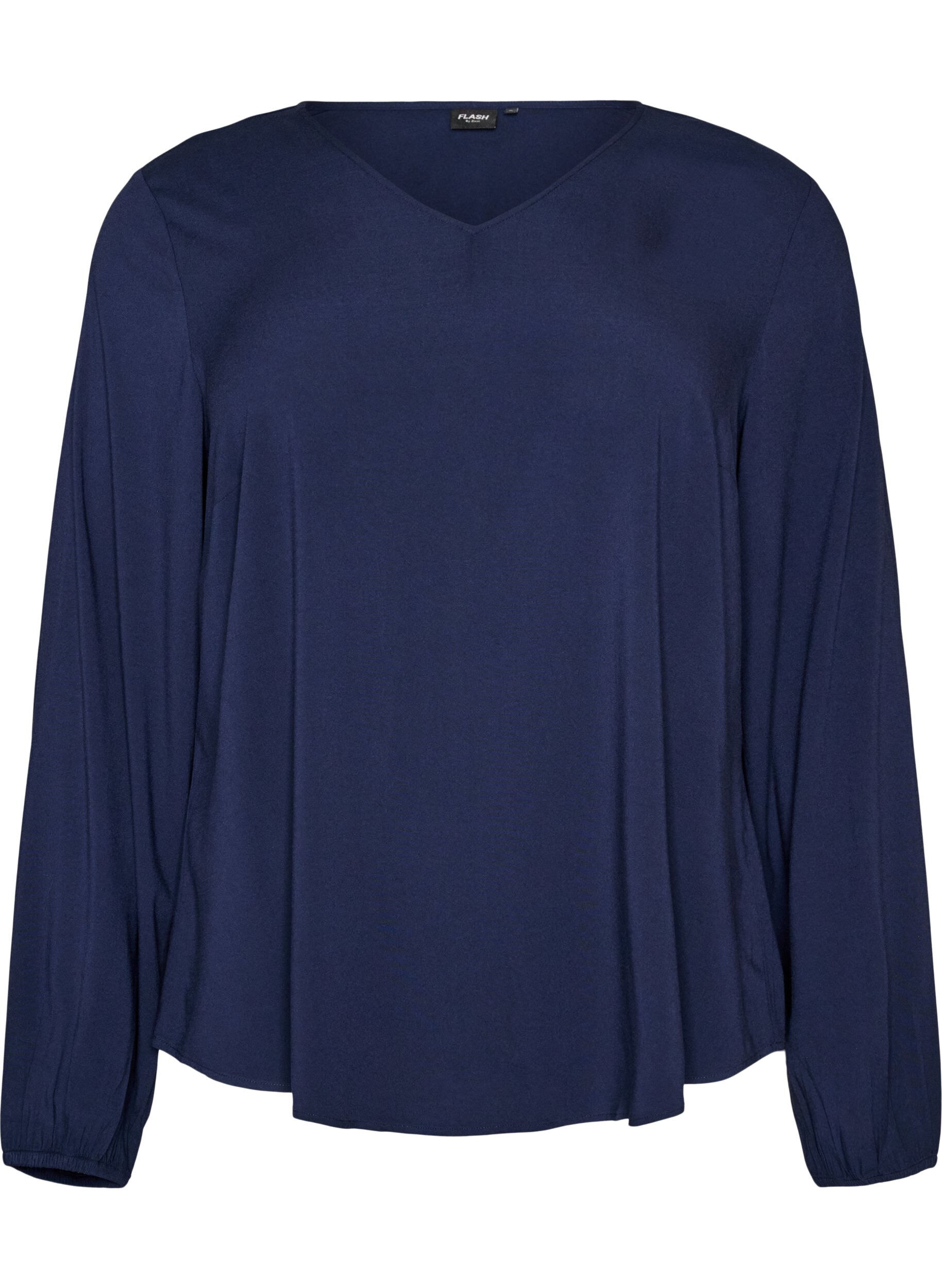 Viscose blouse met V-hals en afgeronde zoom