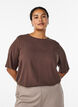 Geweven blouse met korte mouwen en ronde hals, Bruin, Model image number 0