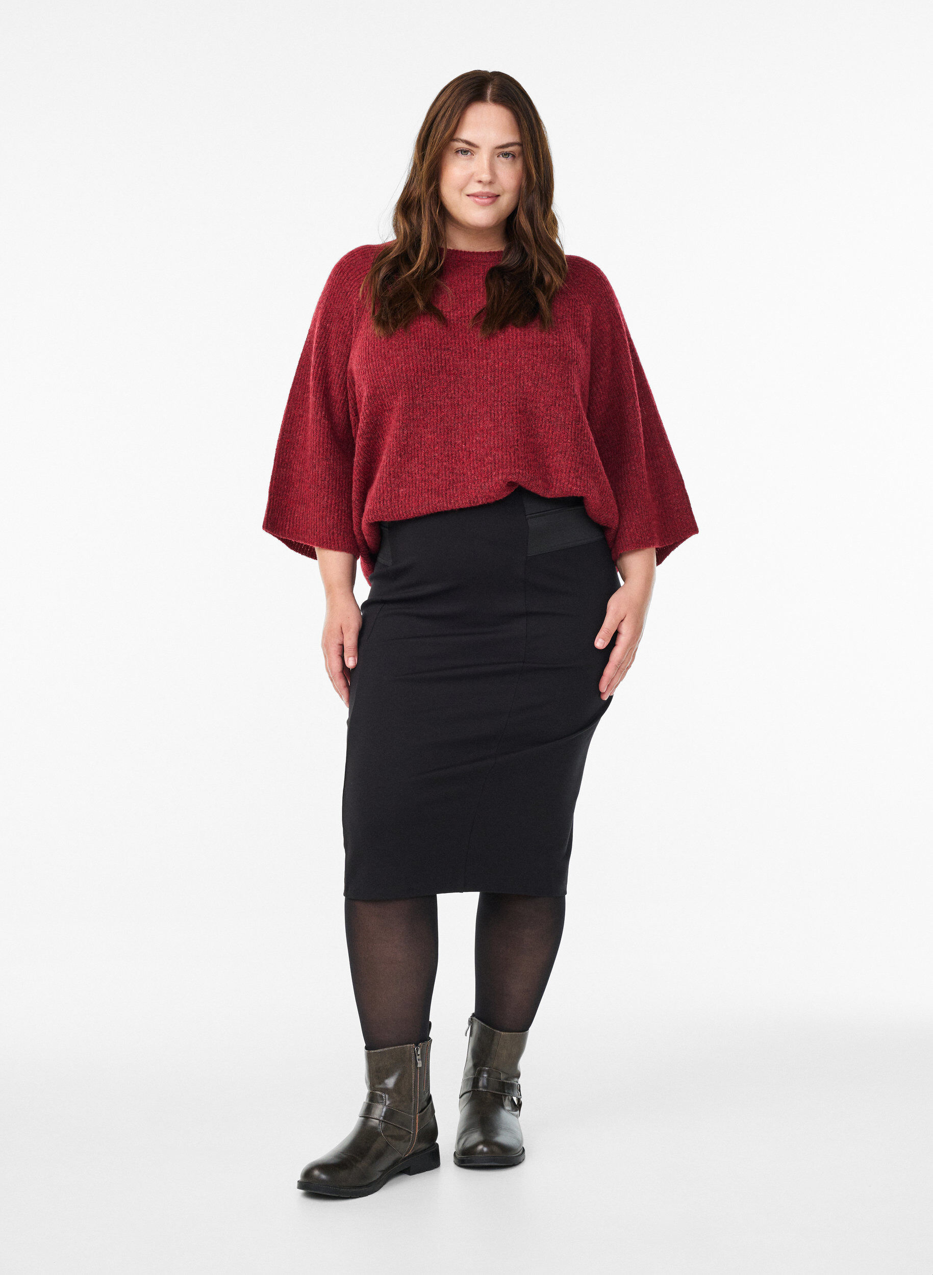 ZizziNauwsluitende rok met elastiek in de taille, Zwart, Model image number 0