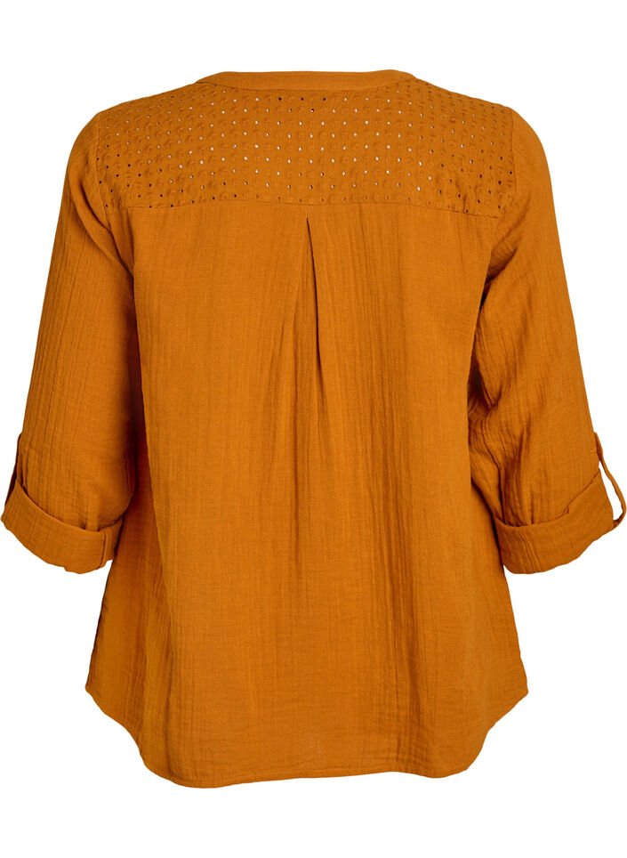 Blouse in katoenen mousseline met broderie anglaise, Oranje, Packshot image number 1