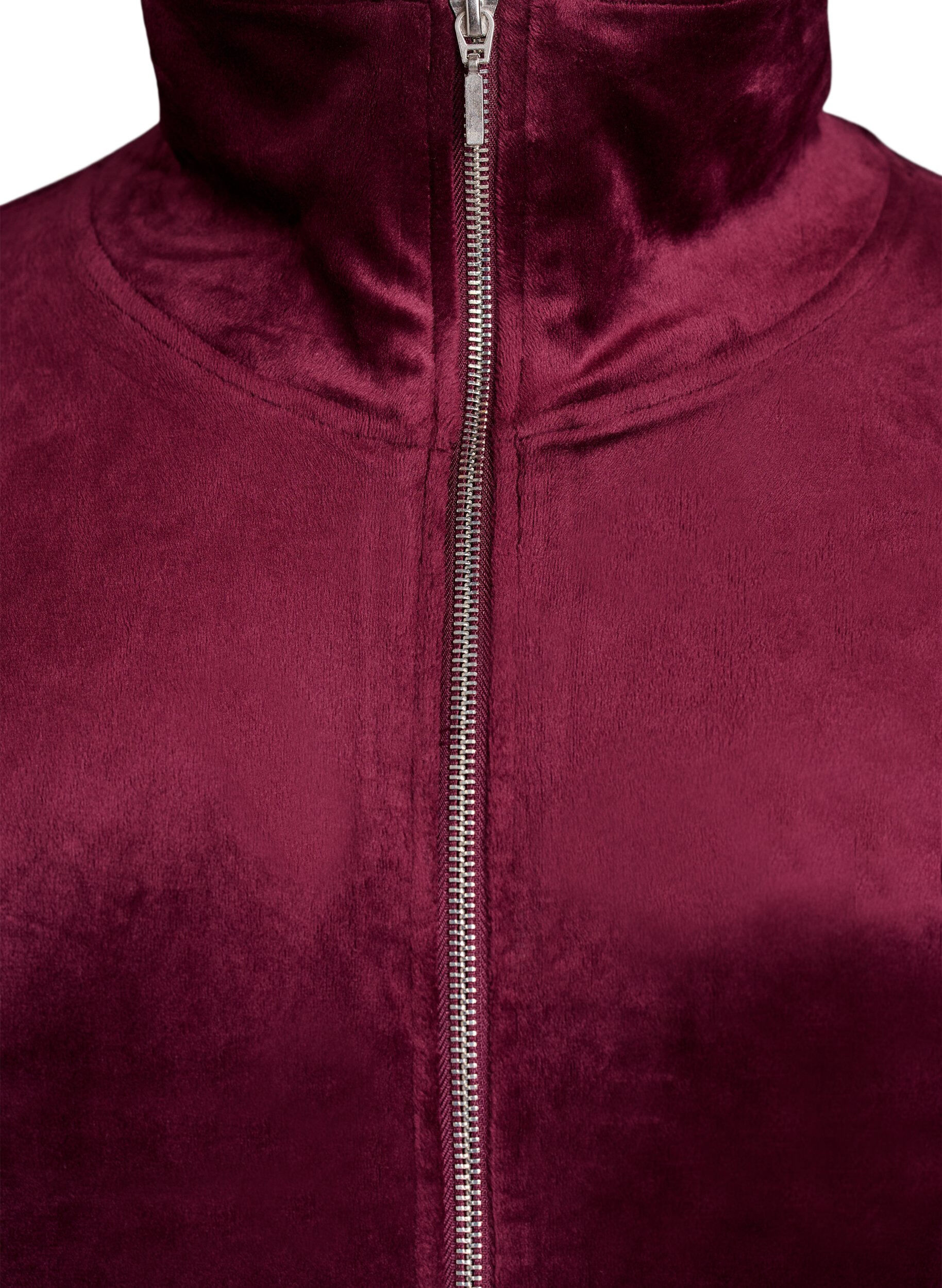 ZizziVelour cardigan met ritssluiting en hoge kraag, Donker Bordeaux, Packshot image number 2