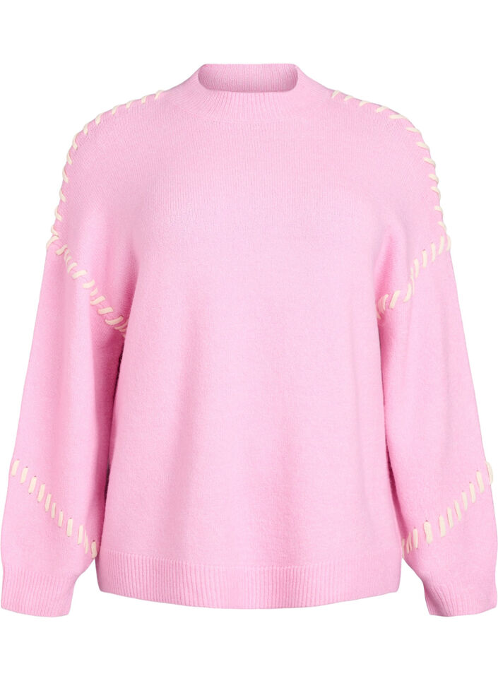 Jumper met decoratieve stiksels, Roze, Packshot image number 0
