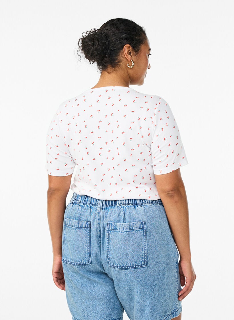 Katoenen T-shirt met all-over print, Vanille, Model image number 2