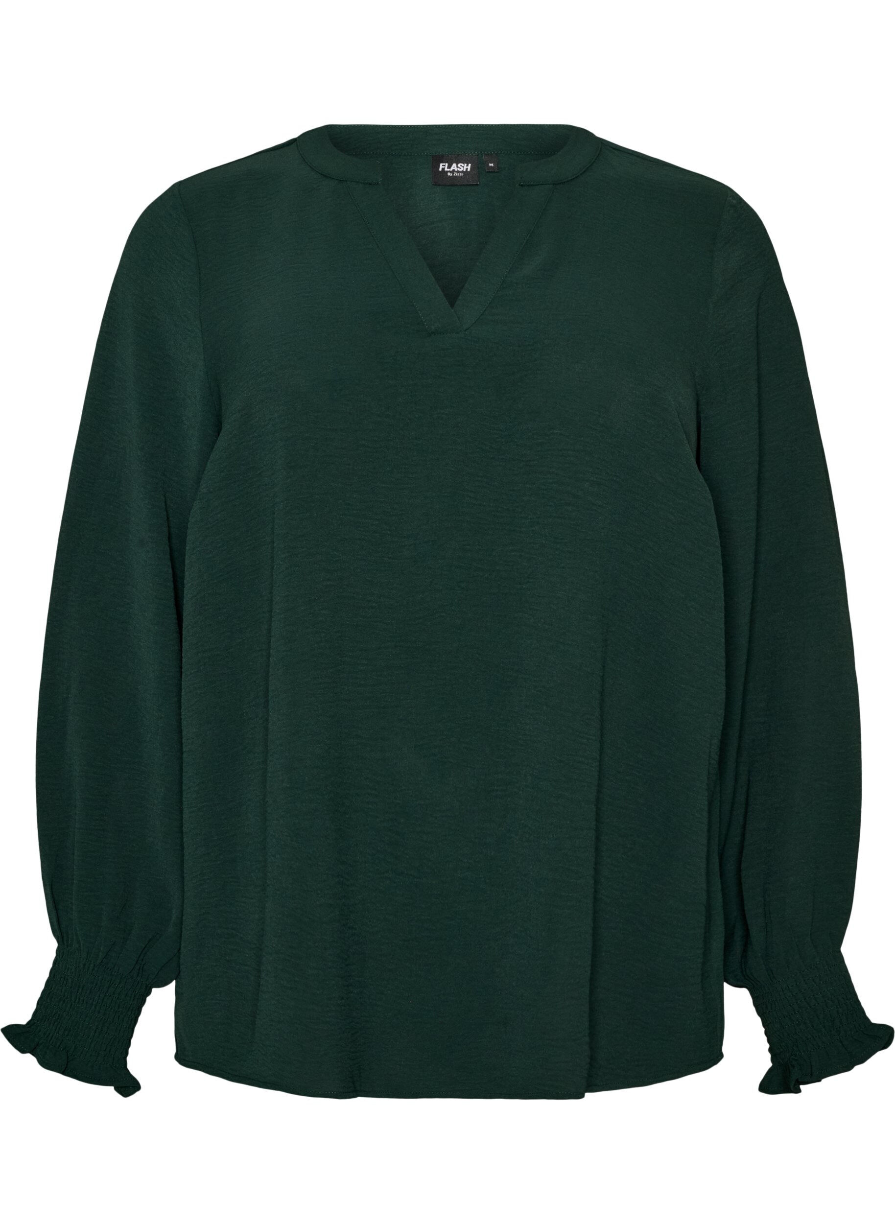 FLASH - Blouse met smockmanchetten en V-hals