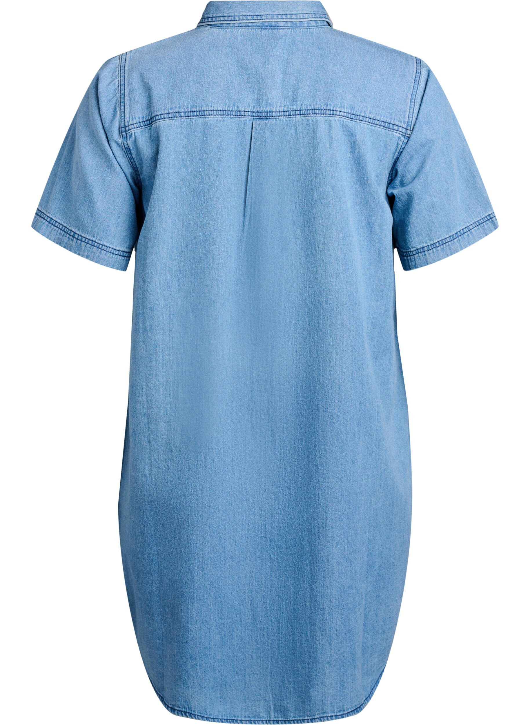 Zizzi Robe chemise en denim &agrave; manches courtes, Bleu Clair, Packshot image number 1