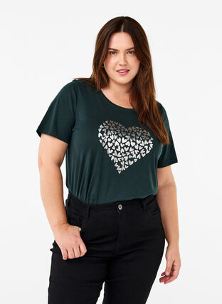 ZizziFLASH - T-shirt met motief, Scarab Silver Hearts, Model image number 0