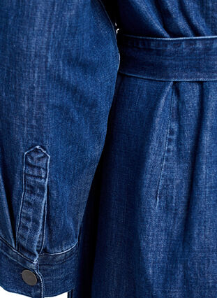 ZizziHalflange denim jurk met strikceintuur, Dark Blue Denim, Packshot image number 3