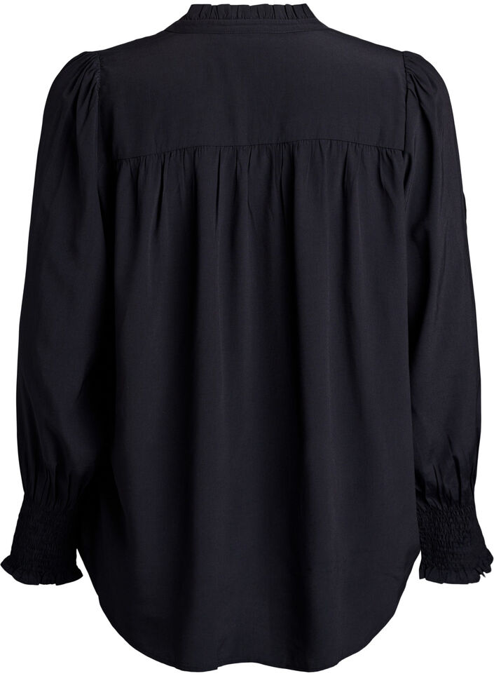 Blouse met ruches kraag en plooien, Zwart, Packshot image number 1