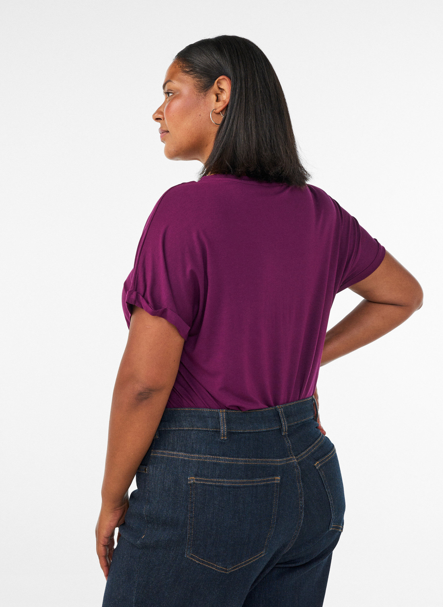 ZizziBasic T-shirt met V-hals van viscose, Paars, Model image number 2