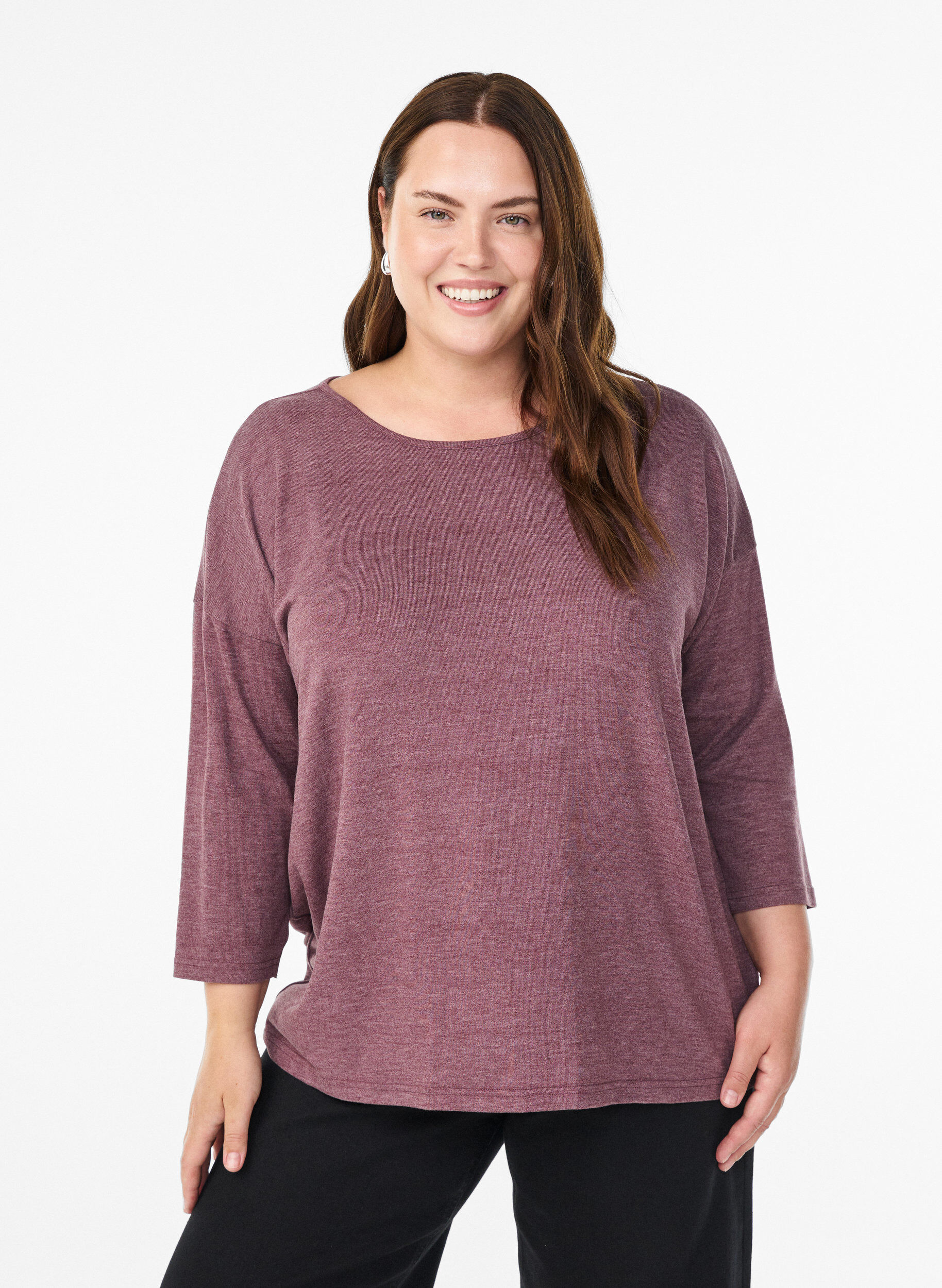 Jersey blouse met 3/4 mouwen, Rood, Model
