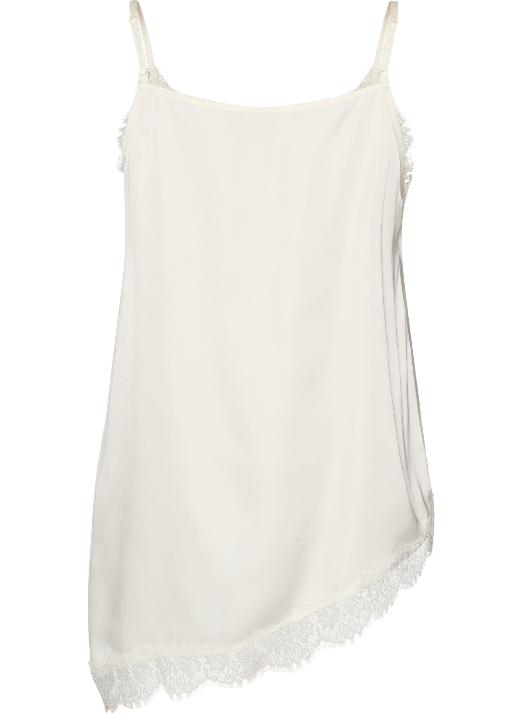ZizziTop &agrave; fines bretelles avec dentelle et ourlet asym&eacute;trique, Vanille, Packshot image number 1