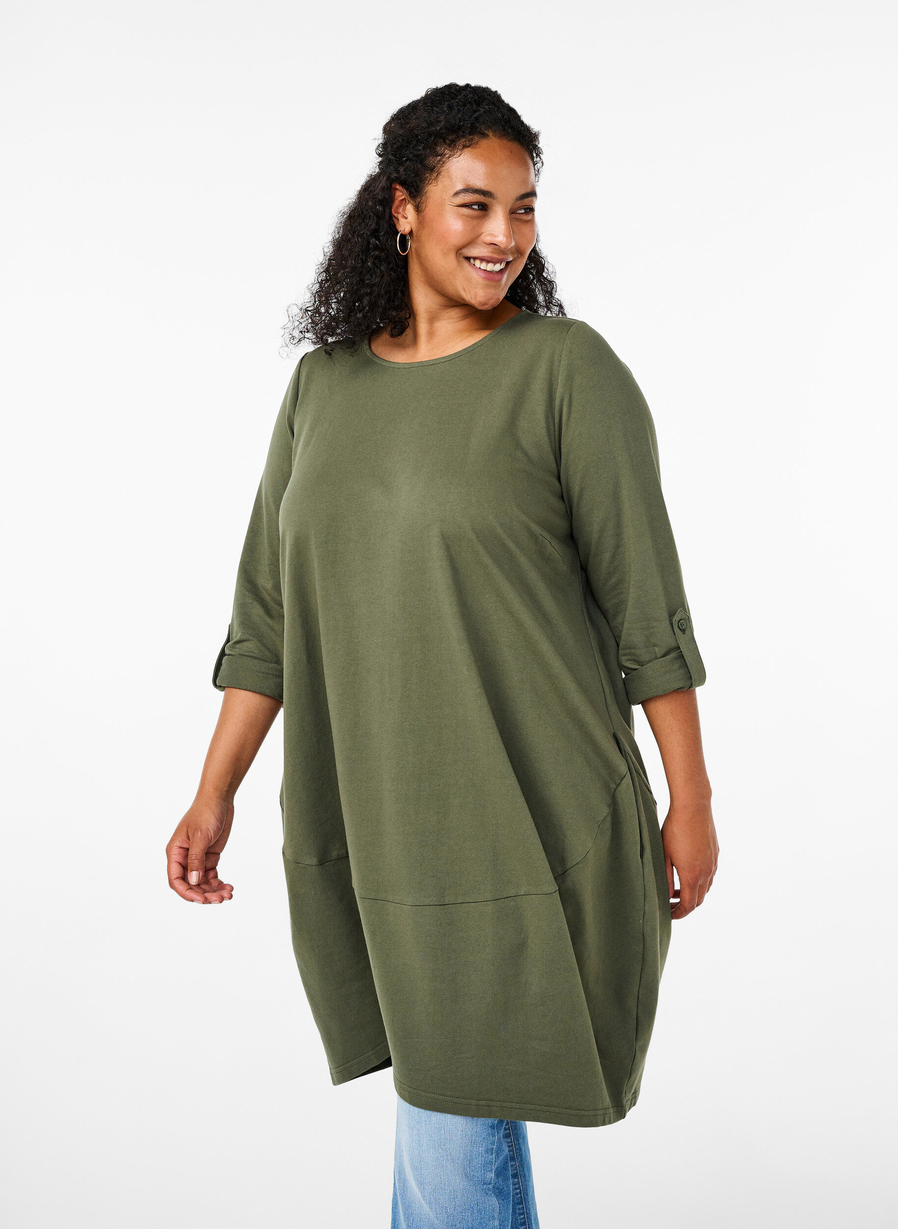 Ballonjurk van katoen met zakken, Groen, Model