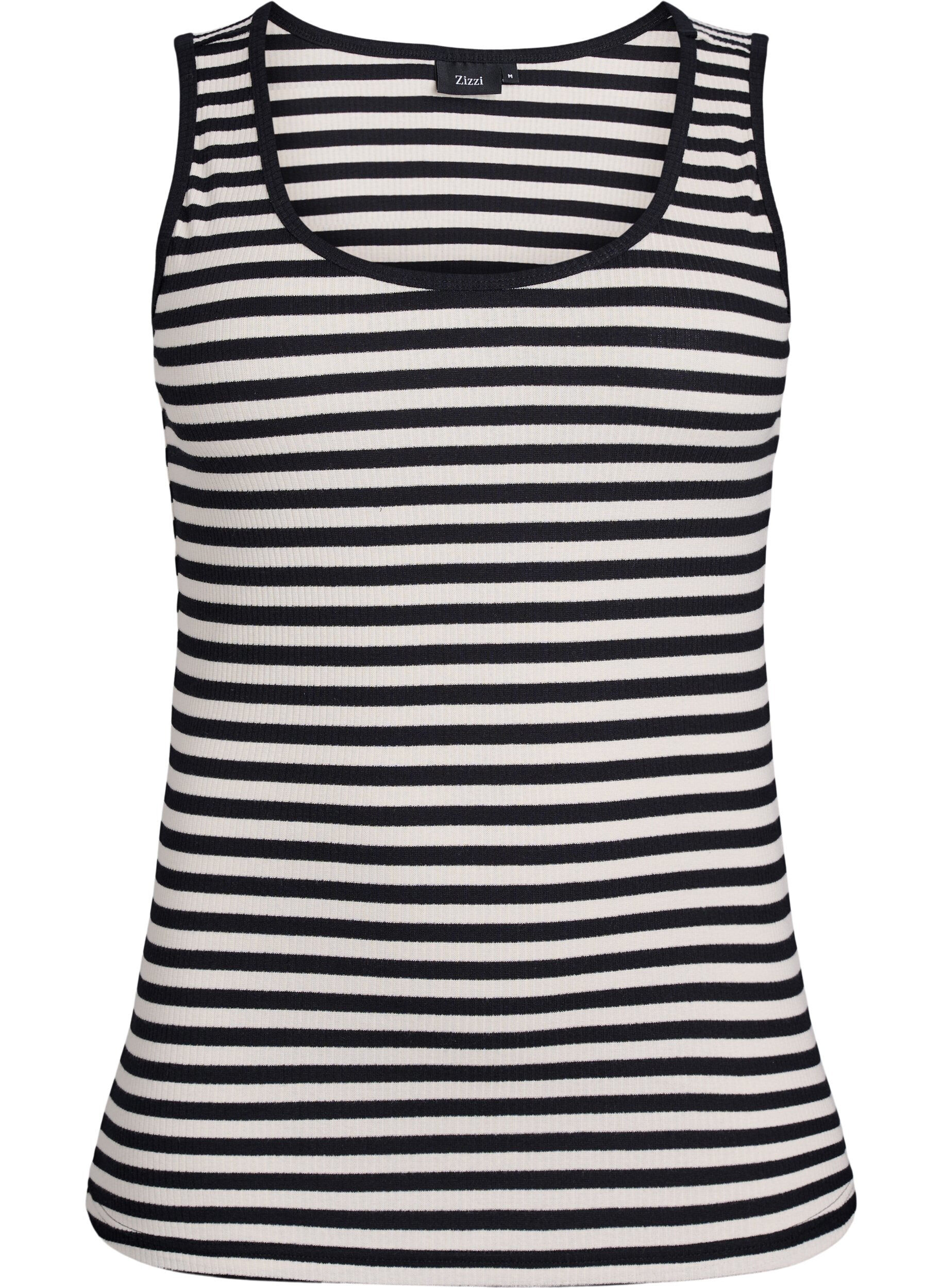ZizziGestreepte tanktop met een ribstructuur, Zwart, Packshot image number 0