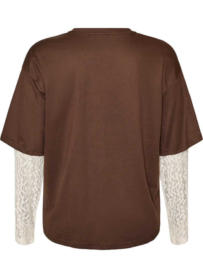 Los T-shirt met lange kanten mouwen, Bruin, Packshot image number 1