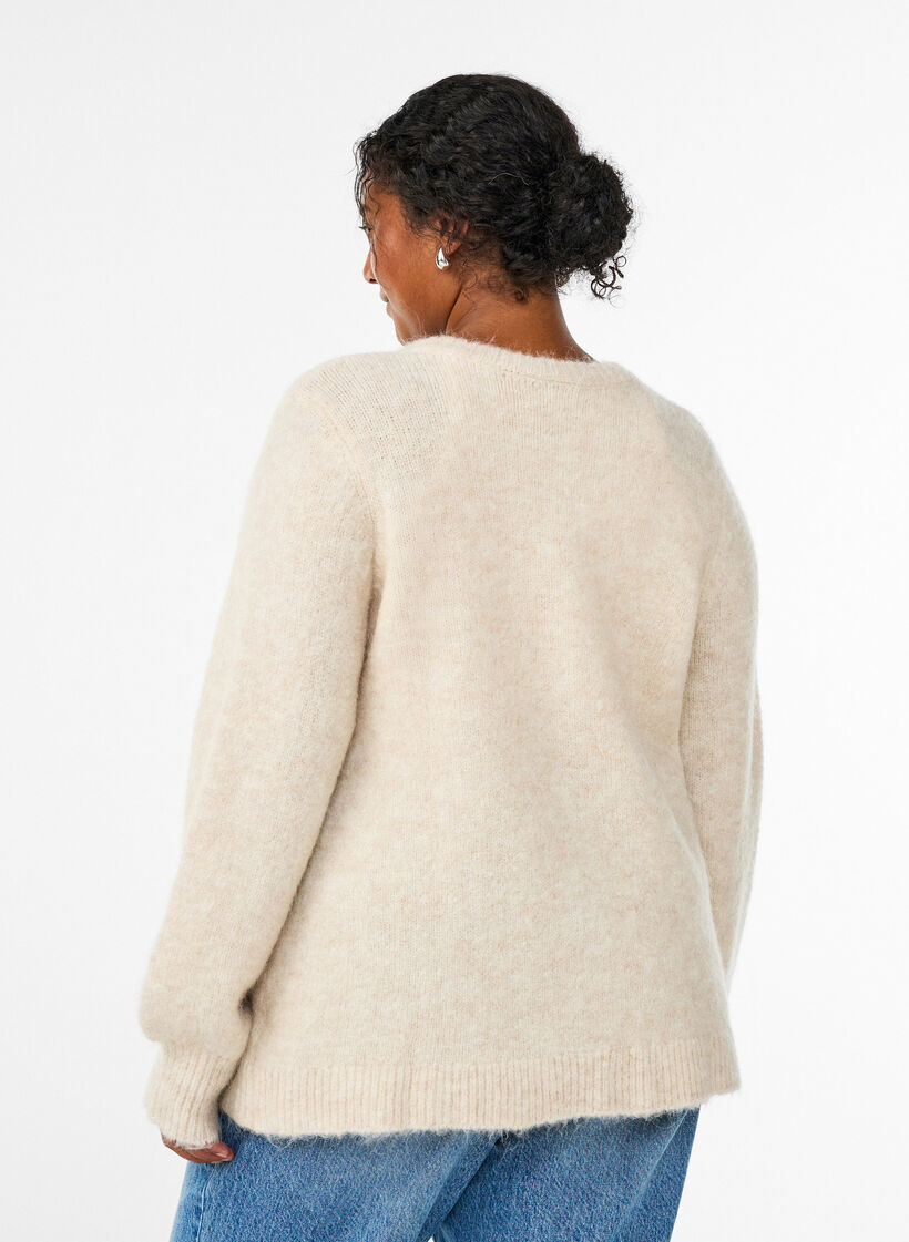 Cardigan met wol en alpaca en decoratieve knopen, Beige, Model image number 2