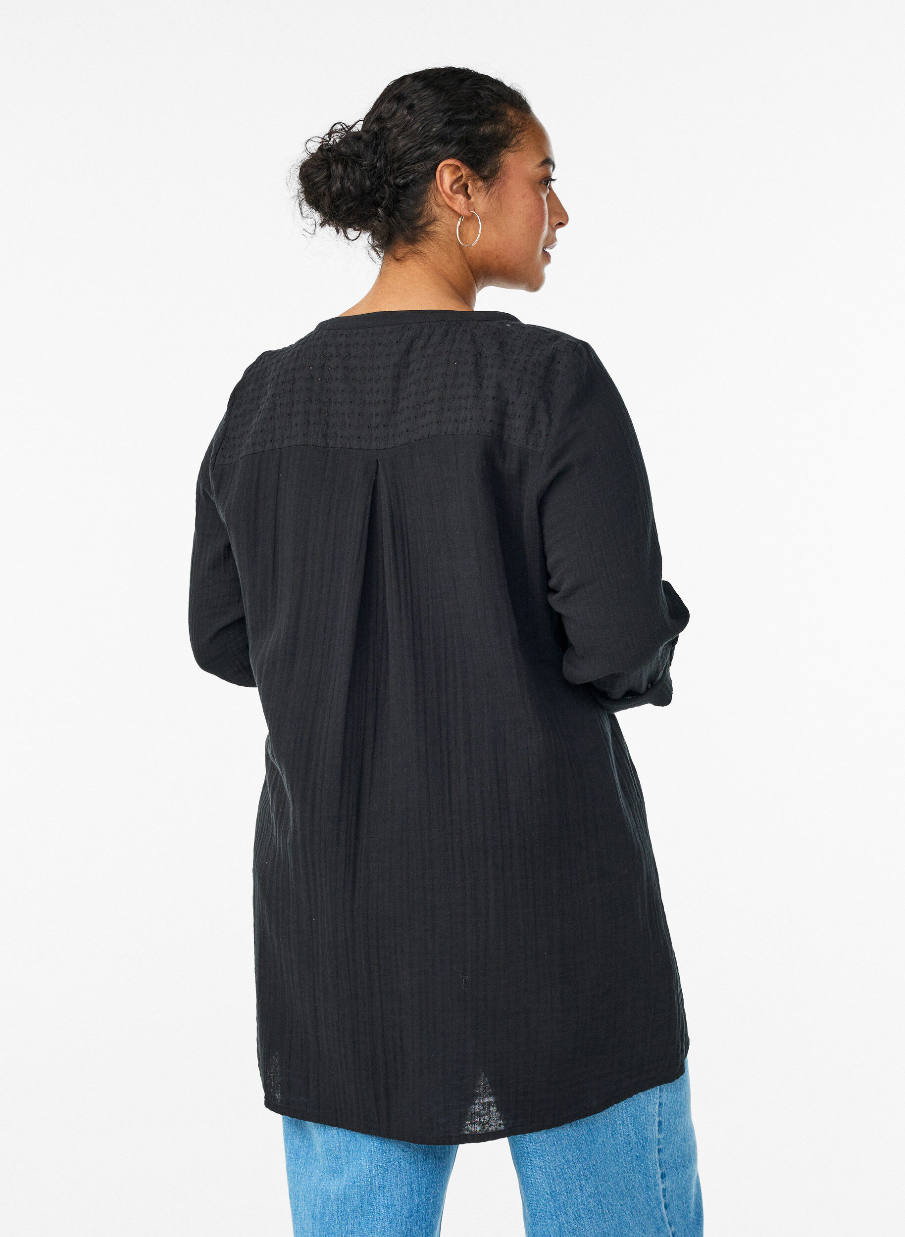 ZizziKatoenen mousseline tuniek met broderie anglaise, Zwart, Model image number 2