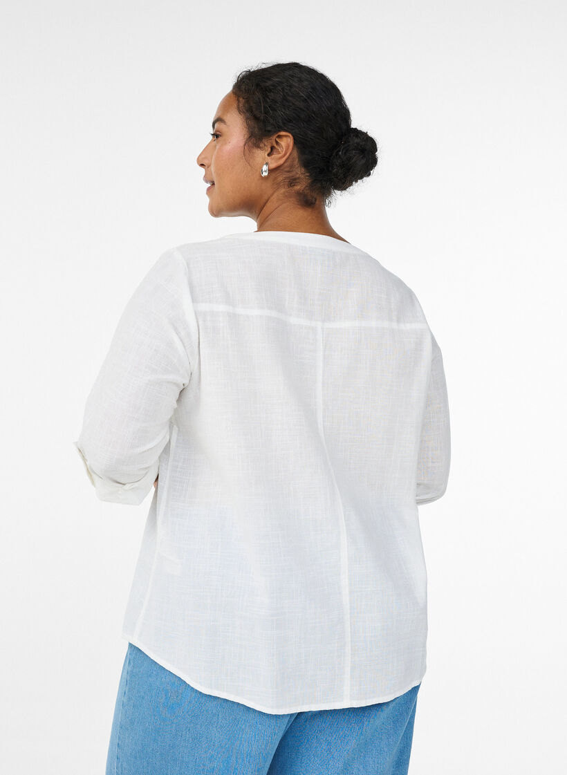 Katoenen blouse met V-hals, Wit, Model image number 2