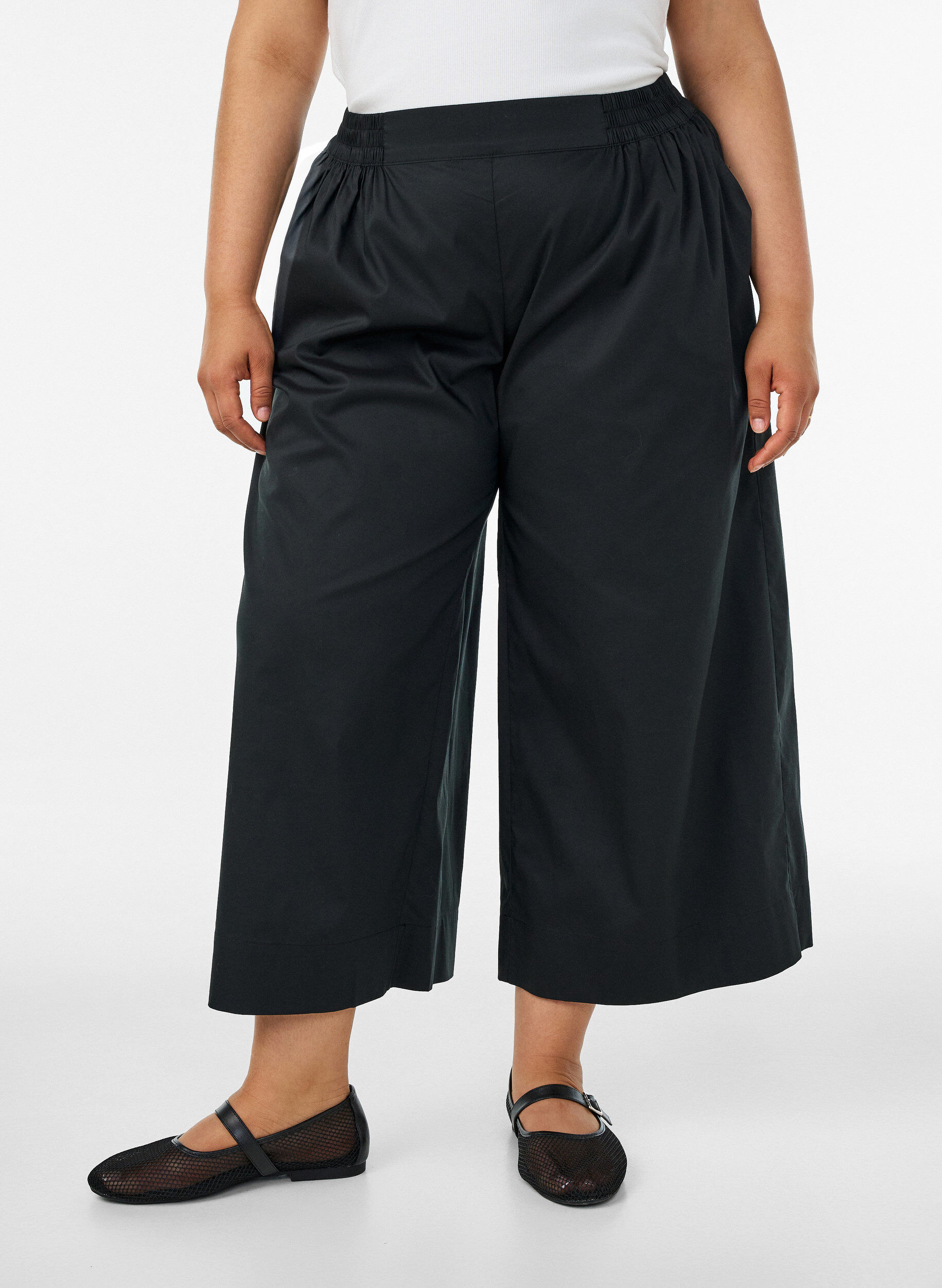ZizziCulottes met een elastische tailleband en wijde pijpen, Zwart, Model image number 2