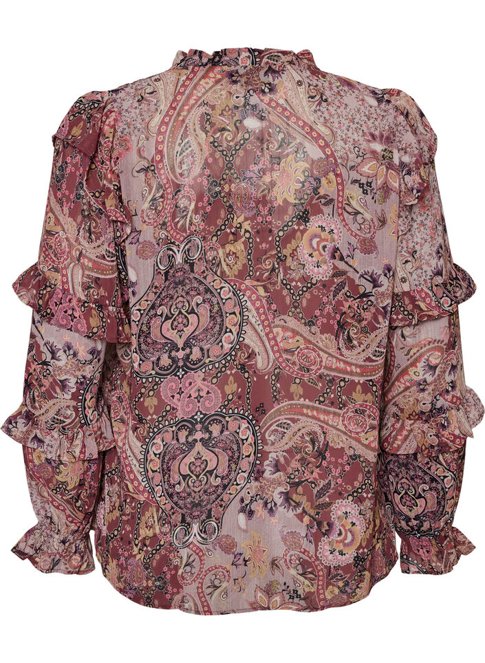 Blouse met paisleyprint en ruchesdetails, Paars, Packshot image number 1