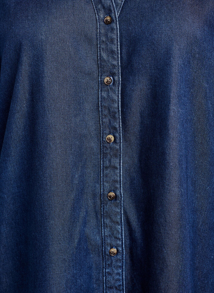 Denimlook jurk met knoopsluiting en ruches mouwtjes, Blauw, Packshot image number 2