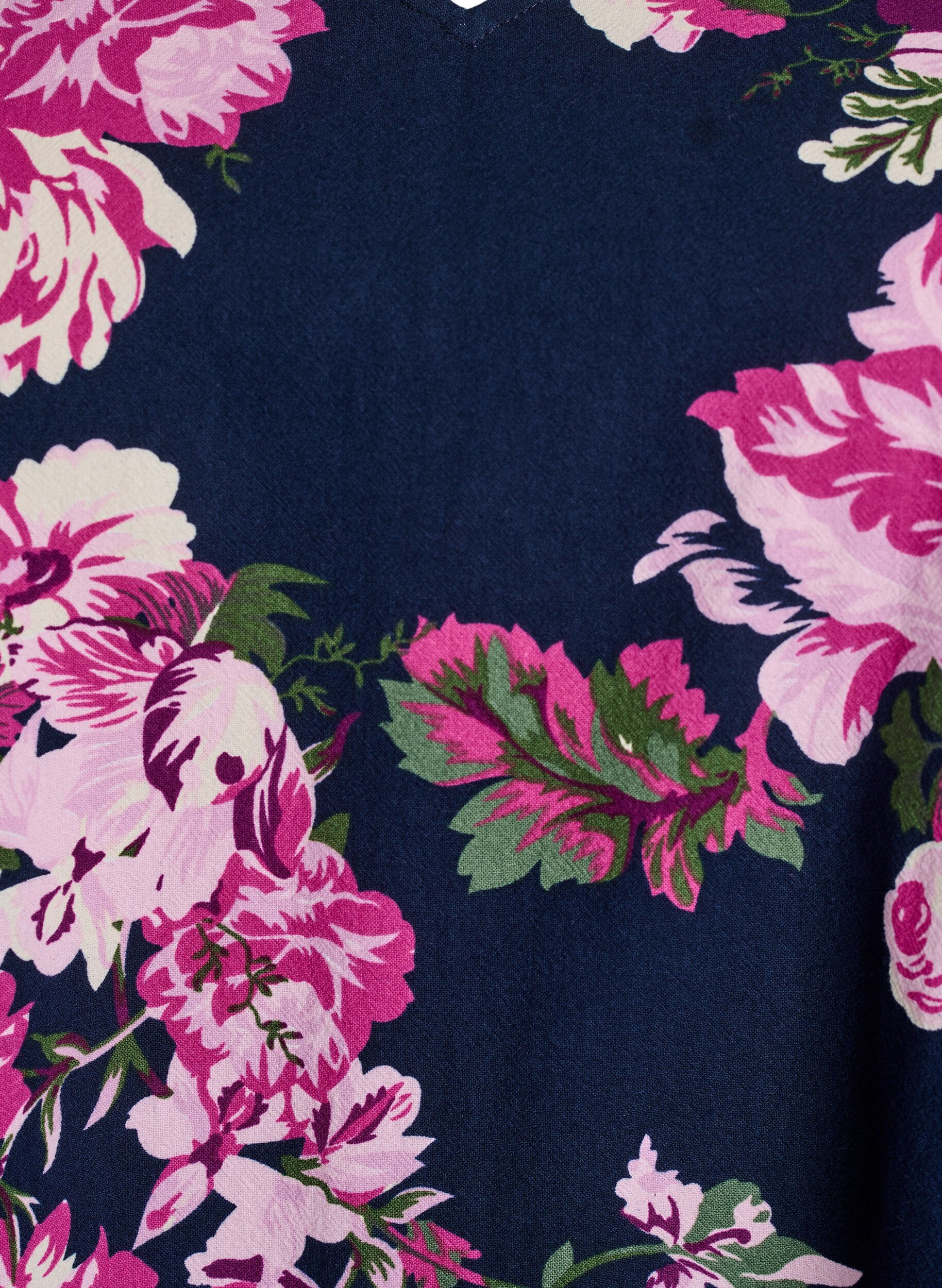 ZizziKorte katoenen jurk met V-hals en lange mouwen, Blauw, Packshot image number 2