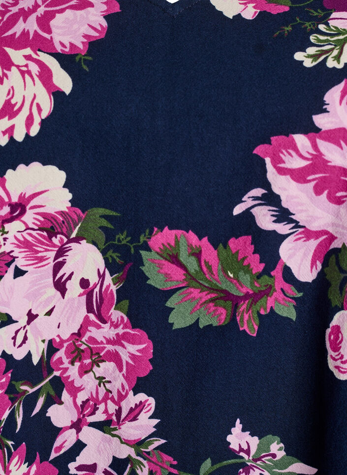 Korte katoenen jurk met V-hals en lange mouwen, Blauw, Packshot image number 2