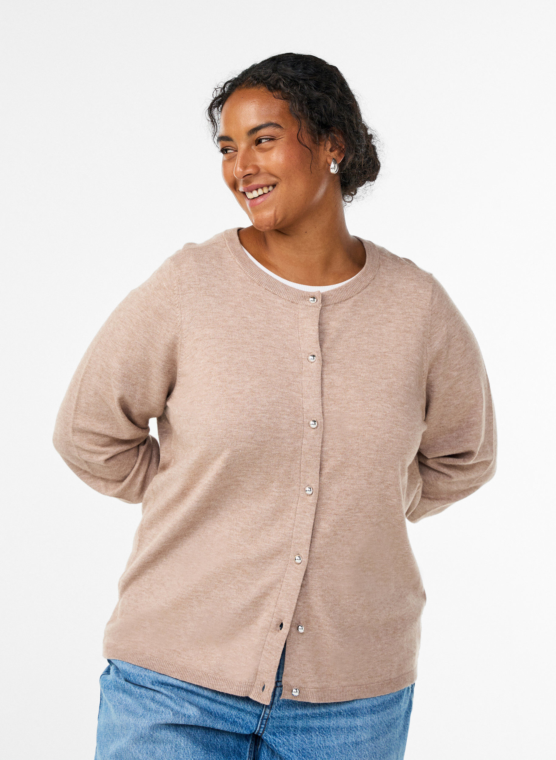 Cardigan met ronde knopen, Beige, Model