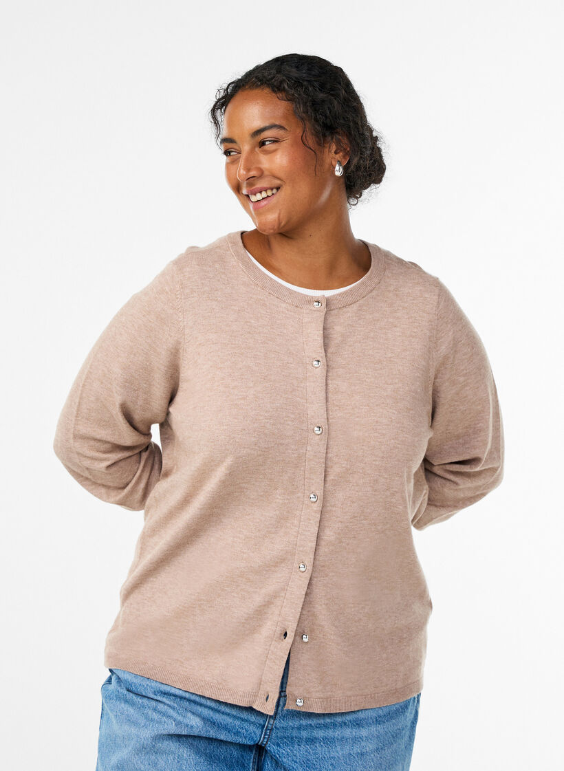 Cardigan met ronde knopen, Beige, Model image number 0