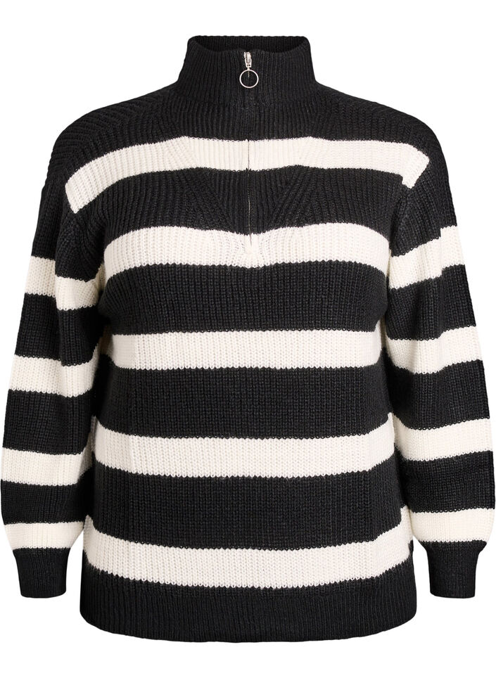 FLASH - Gebreide trui met hoge hals en rits, Zwart, Packshot image number 0