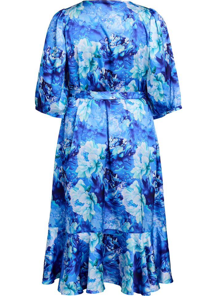 Omslagjurk met bloemenprint met 3/4 mouwen, Blue Splash Flower, Packshot