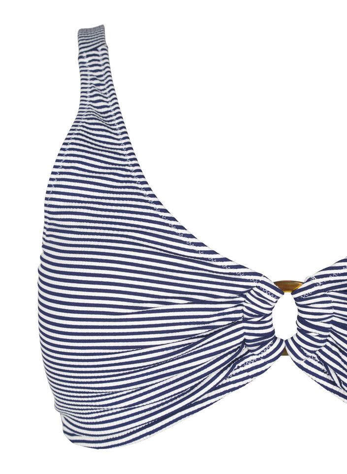 Bikini top met gestreepte textuur en ringdetail, Blauw, Packshot image number 2