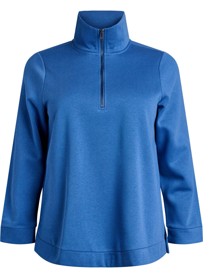 Sweatshirt met hoge hals en ritssluiting, Blauw, Packshot image number 0