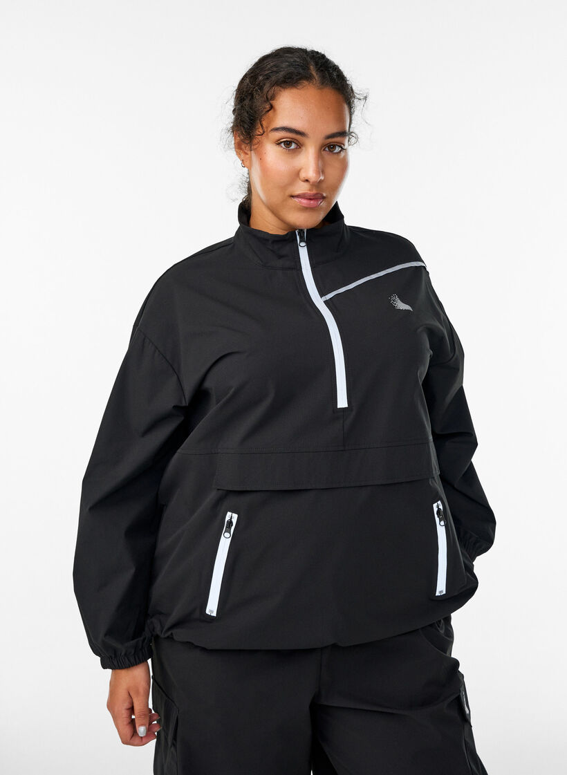 Sportieve anorak met reflecterende details en zakken, Zwart, Model image number 0