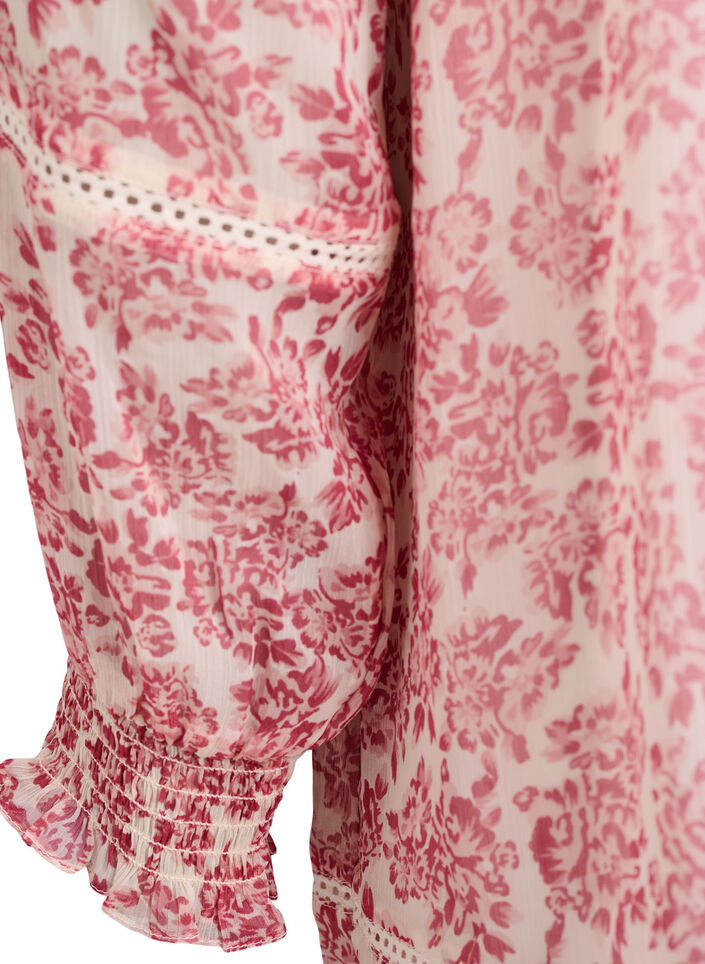 Korte chiffonjurk met gehaakte details, Roze, Packshot image number 3