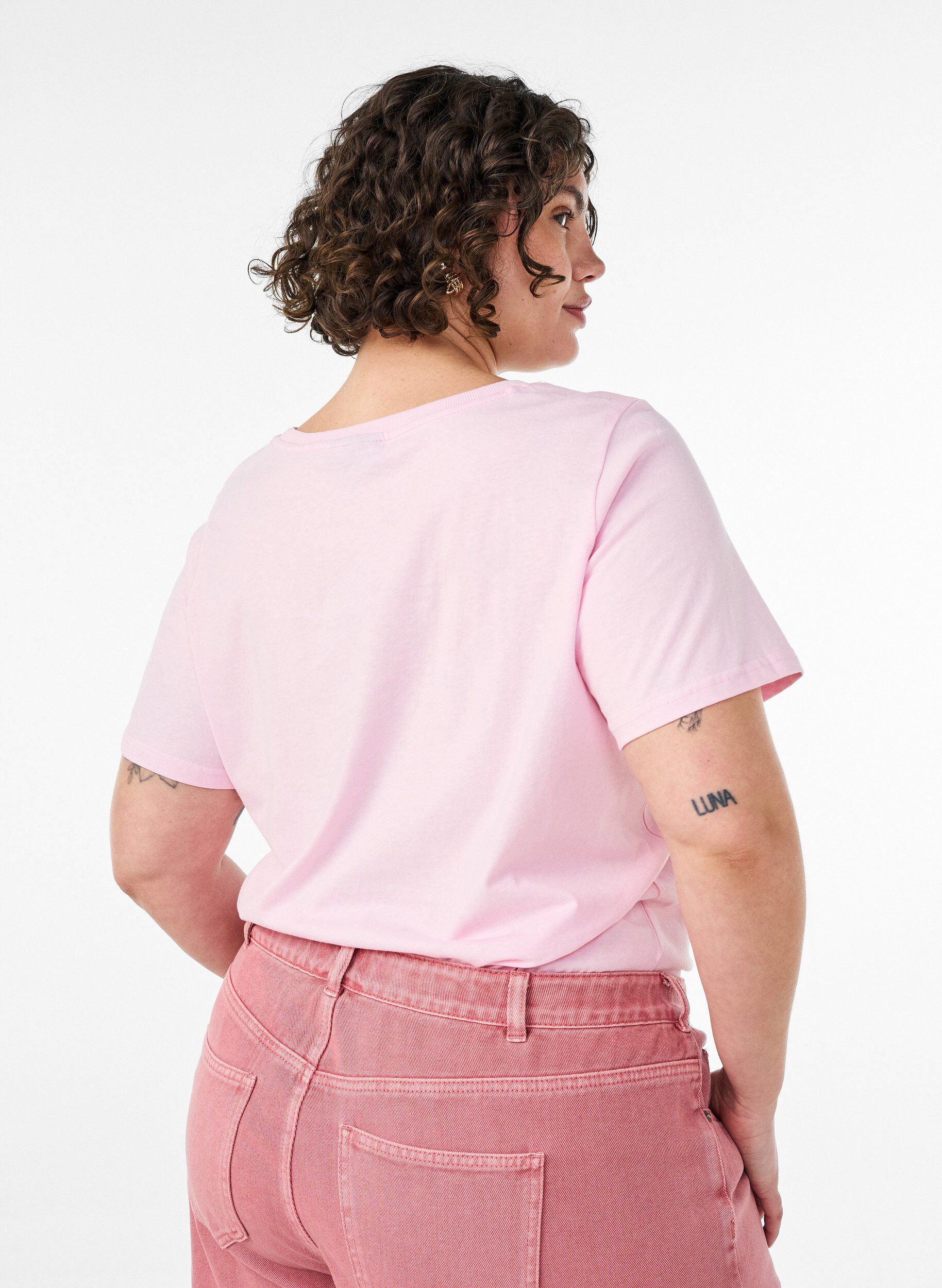 ZizziKatoenen T-shirt met print aan de voorkant, Roze, Model image number 2