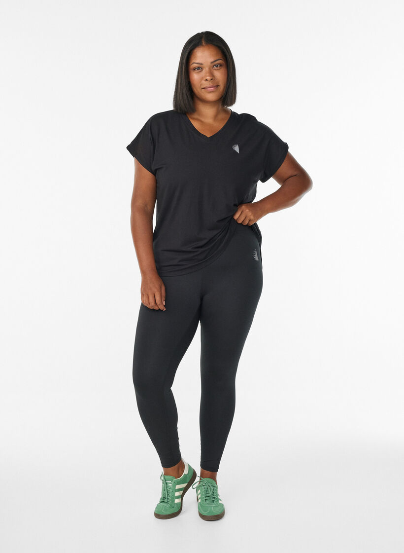 Sportief t-shirt met korte mouwen en v-hals, Zwart, Model