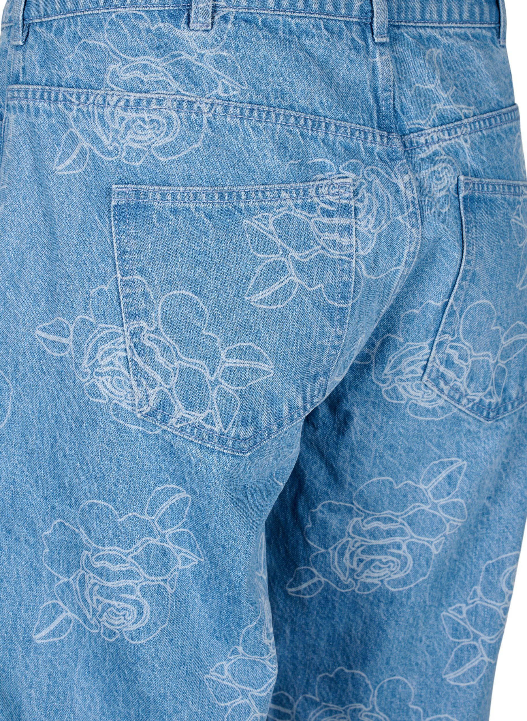 ZizziVera bloemenprint jeans, Blauw, Packshot image number 3