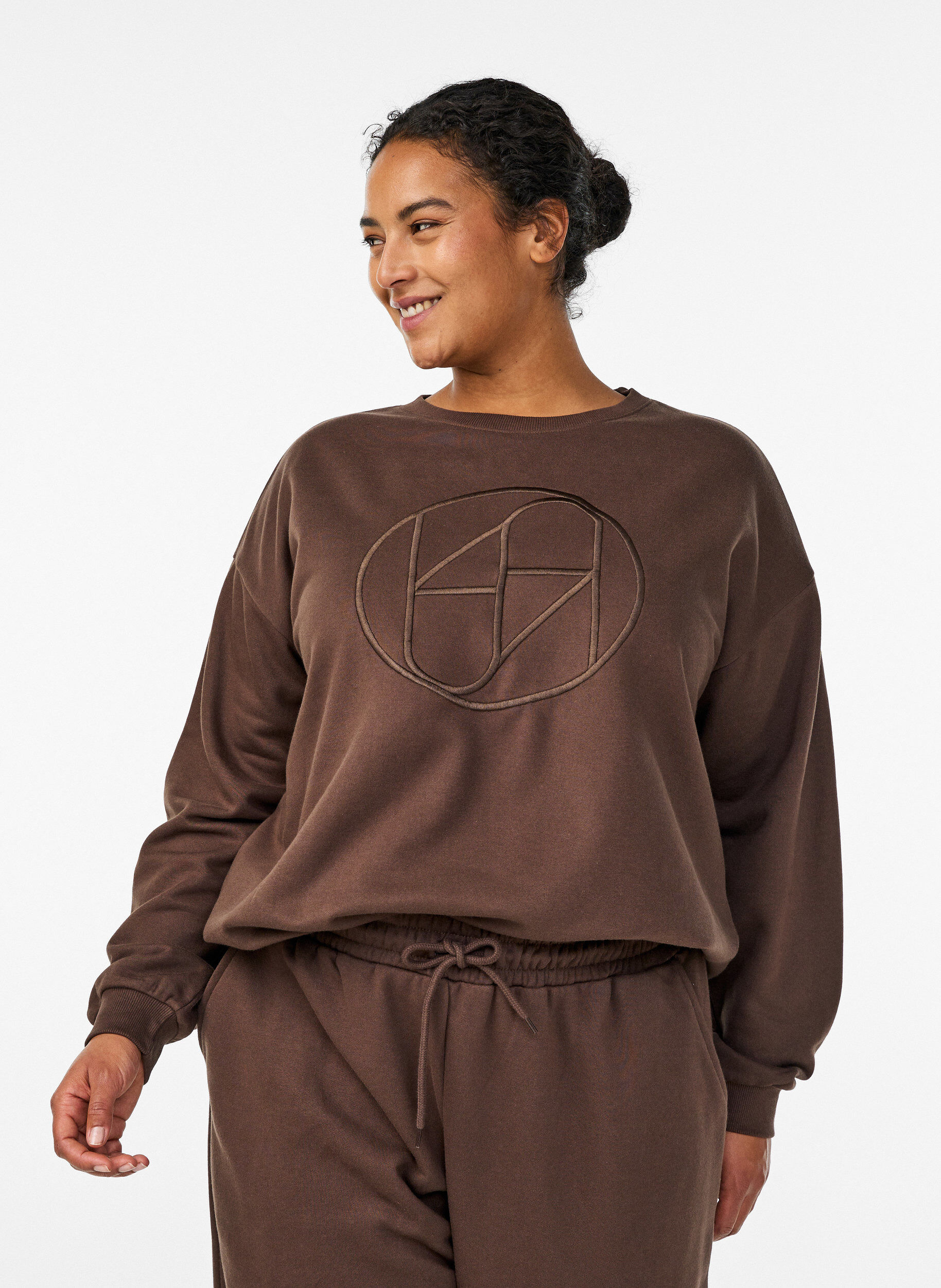 Sweatshirt met motief, Bruin, Model