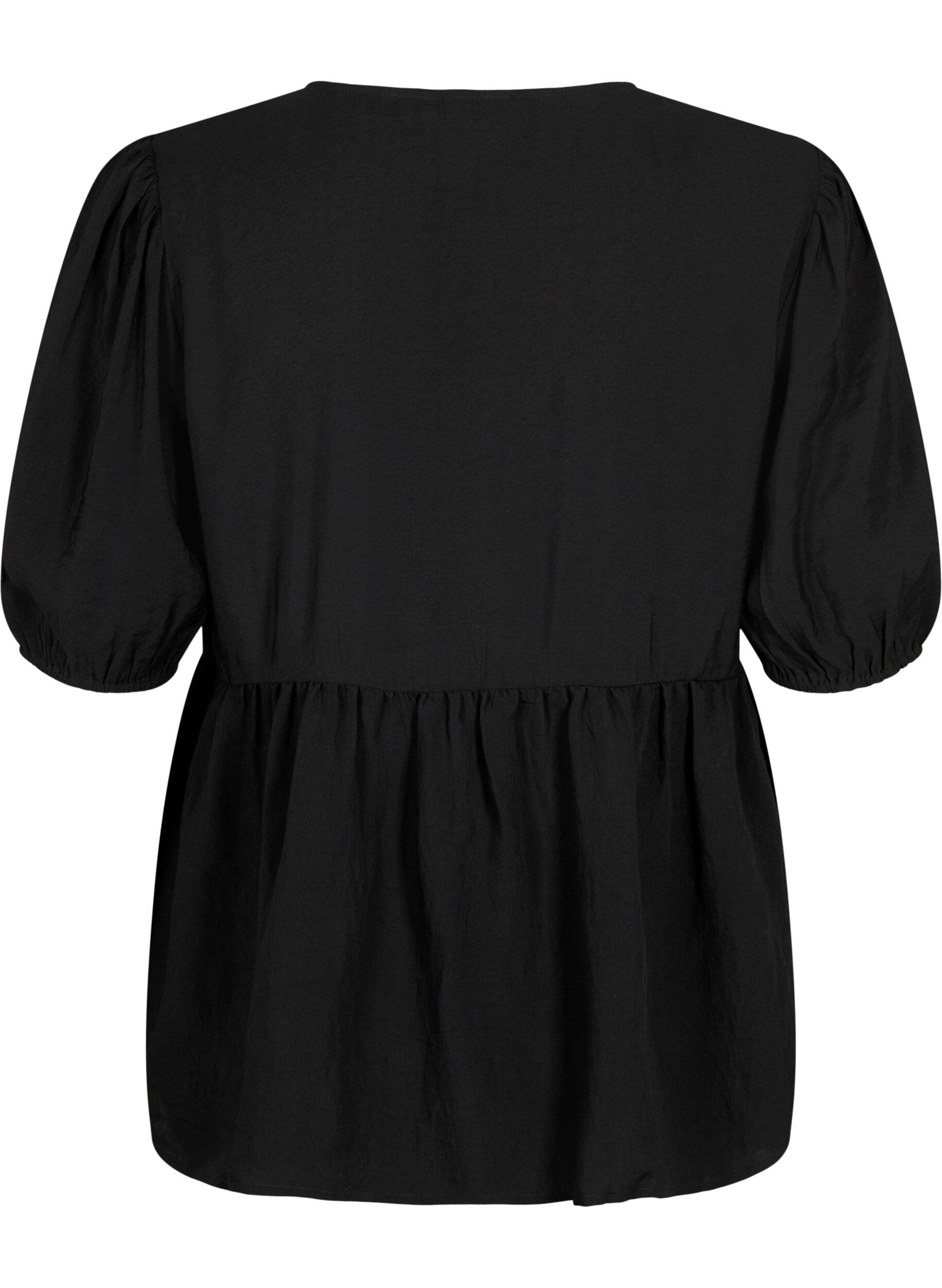 ZizziViscose blouse met anglaise borduursel, Black, Packshot image number 1