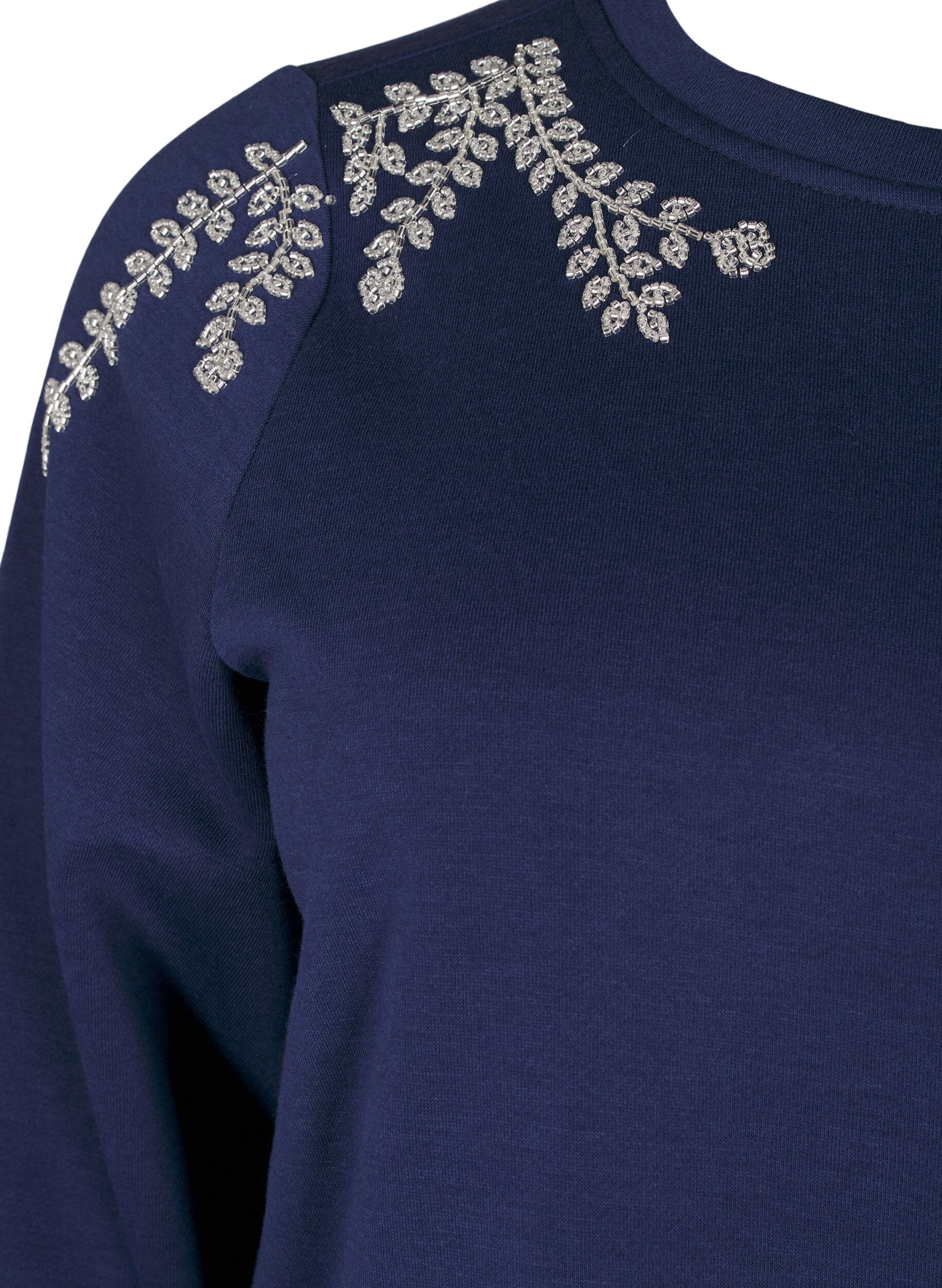 ZizziKort sweatshirt met pareldetails, Blauw, Packshot image number 2